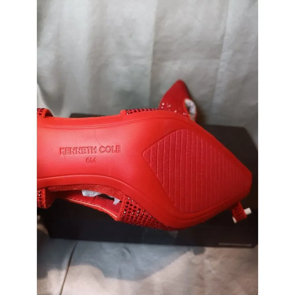 Kenneth Cole Red Rhinestone Slingback Kitten Heels Sz 6M Glam Party Shoe NIB - Picture 5 of 8